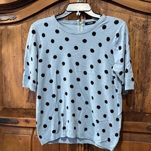 Premise Light Blue Knit short sleeve sweater with Black Polka Dots